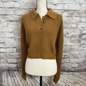 Society 212 Womens Crop Sweater Top Sz Lg Cottage Core Collared W Buttons